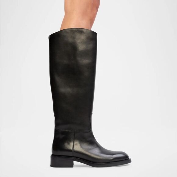 Massimo Dutti Heeled Black Leather Riding Boots - Picture 1 of 11